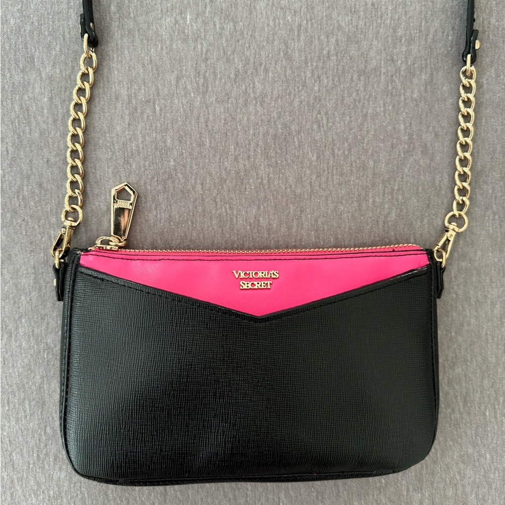 Victoria’s Secret Colorblock Crossbody Bag (Pink and Black with Gold Hardware)
